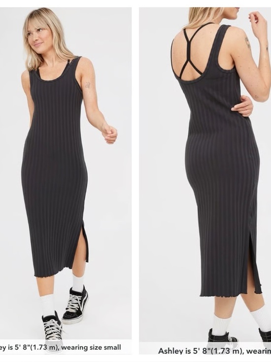 aerie Dresses & Skirts - Offline by Aerie Groove Midi Dress, washed black with side slits